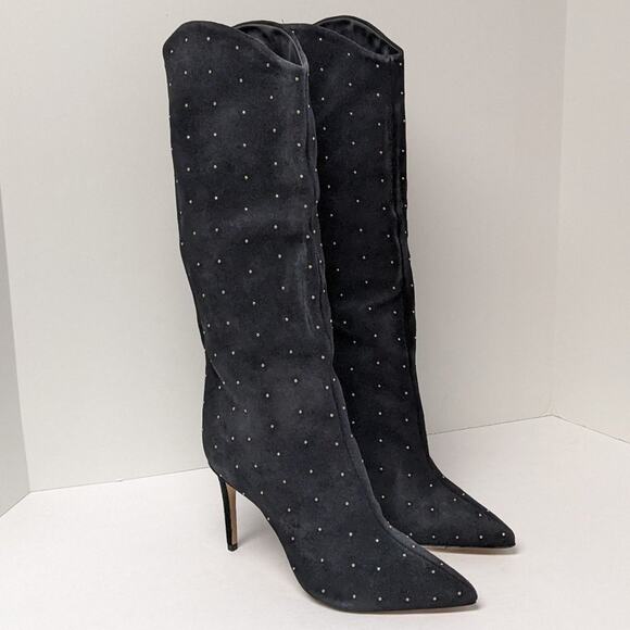 Schutz Maryana Studs Tall Boots, Black Suede, Women's 9.5 M